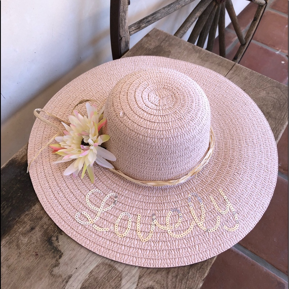 FLOPPY SUMMER HAT👒Peachy Pink Flower Rattan NEW🌞